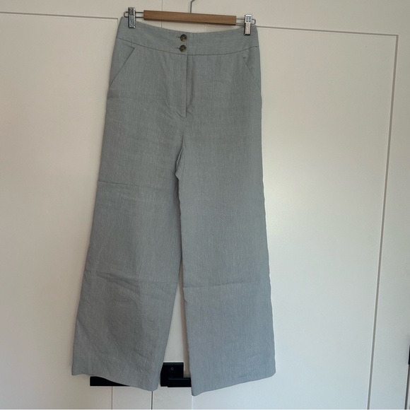 Veronica Beard Jeanne Light Blue Linen Blend Crop Wide Leg Pants 6 nautical crop - Picture 6 of 15